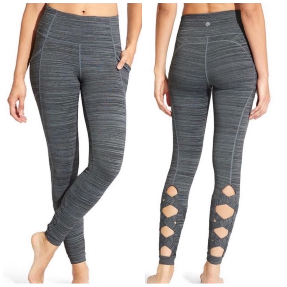 •ATHLETA• Gray Chatarunga High Rise‎ Criss Cross Leggings Yoga Size XS